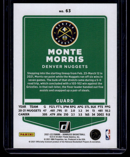 2021-22 Donruss #63 Monte Morris Holo Orange Laser