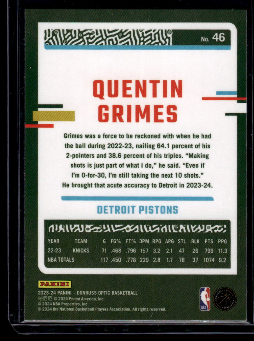 2023-24 Donruss Optic #46 Quentin Grimes