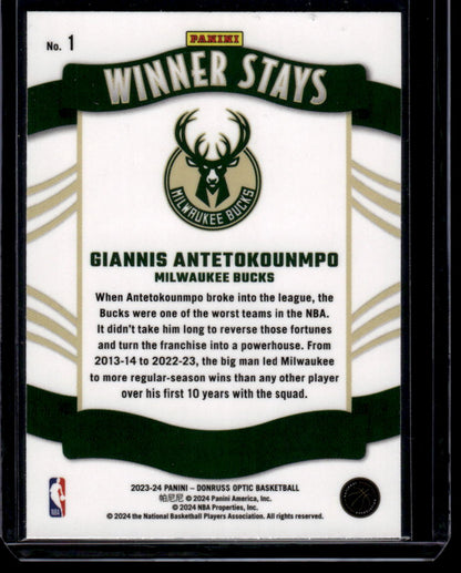 2023-24 Donruss Optic #1 Giannis Antetokounmpo Winner Stays