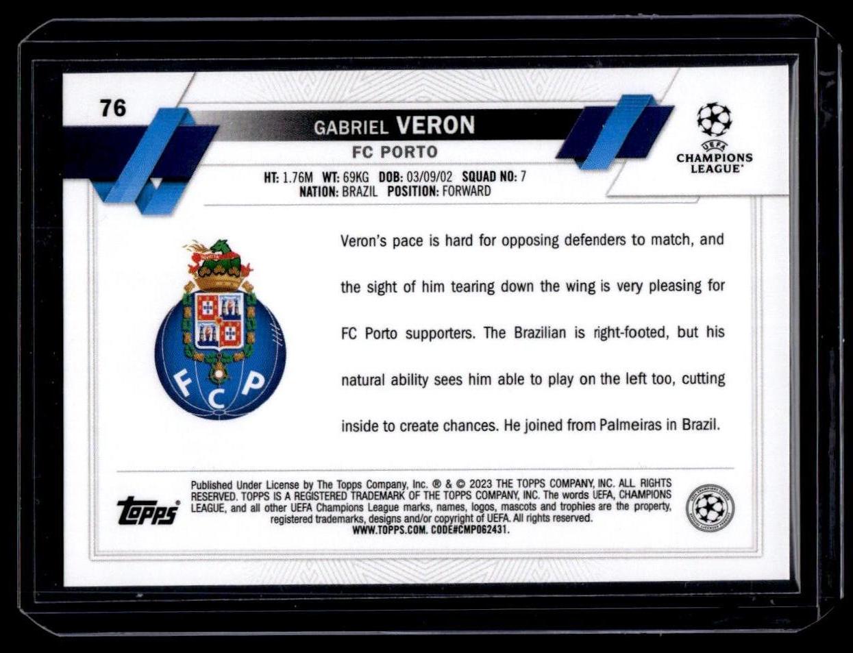 2022-23 Topps UEFA Club Competitions #76 Gabriel Veron Starball Foil