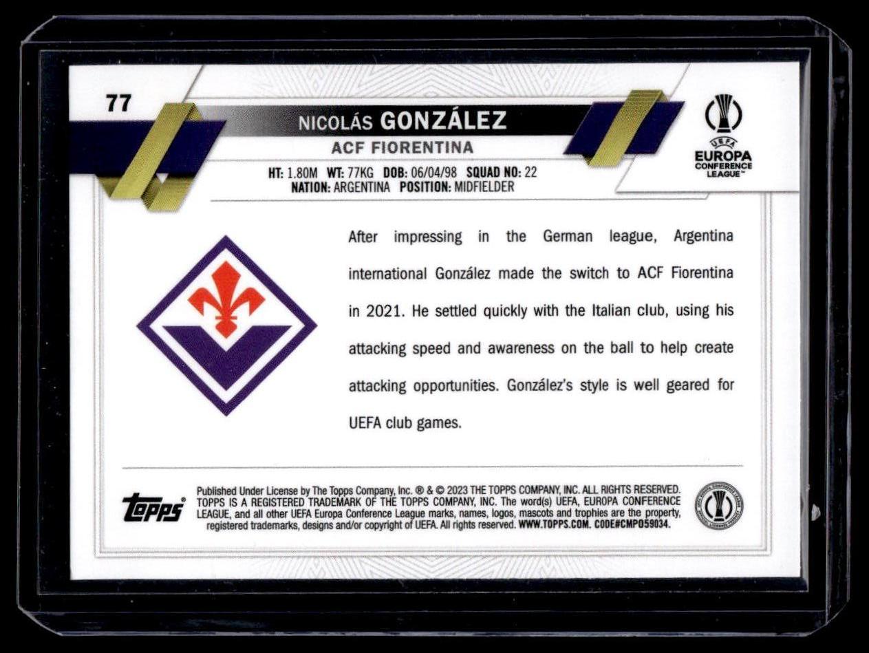 2022-23 Topps UEFA Club Competitions #77 Nicolás González Pink Sparkle Foil