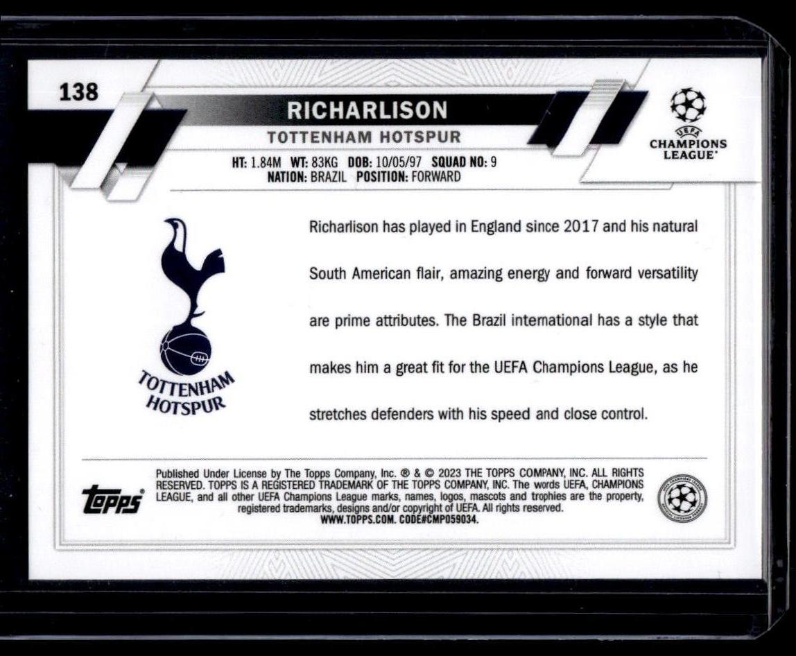 2022-23 Topps UEFA Club Competitions #138 Richarlison Pink Sparkle Foil