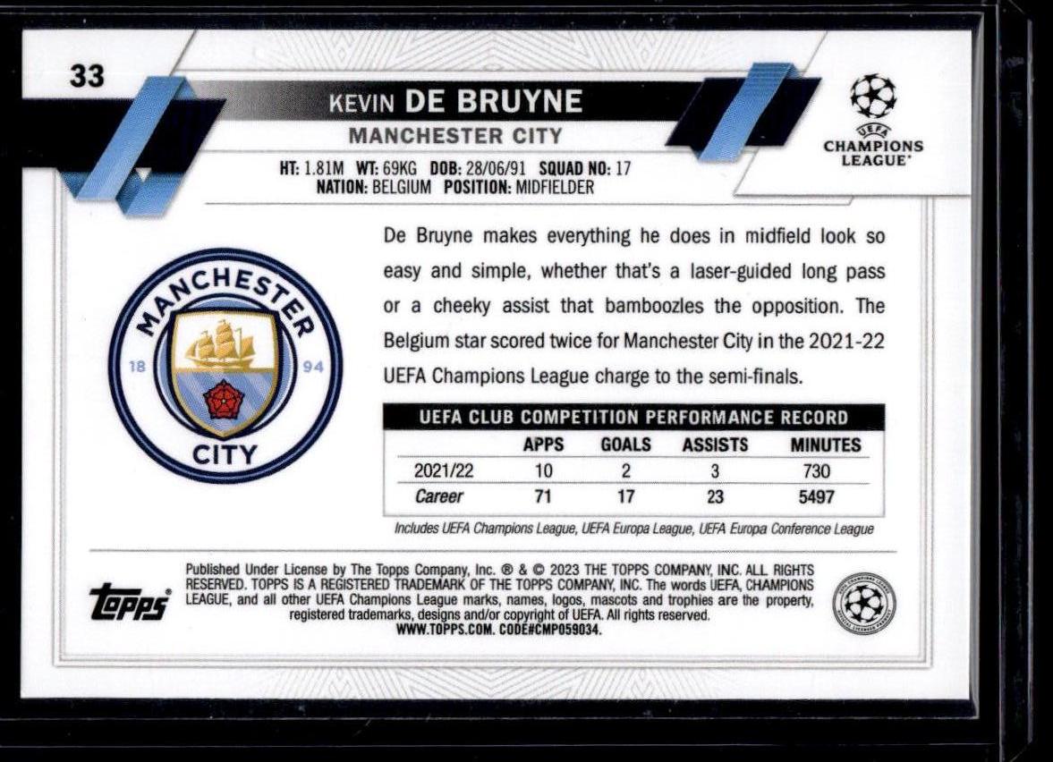 2022-23 Topps UEFA Club Competitions #33 Kevin De Bruyne Pink Sparkle Foil