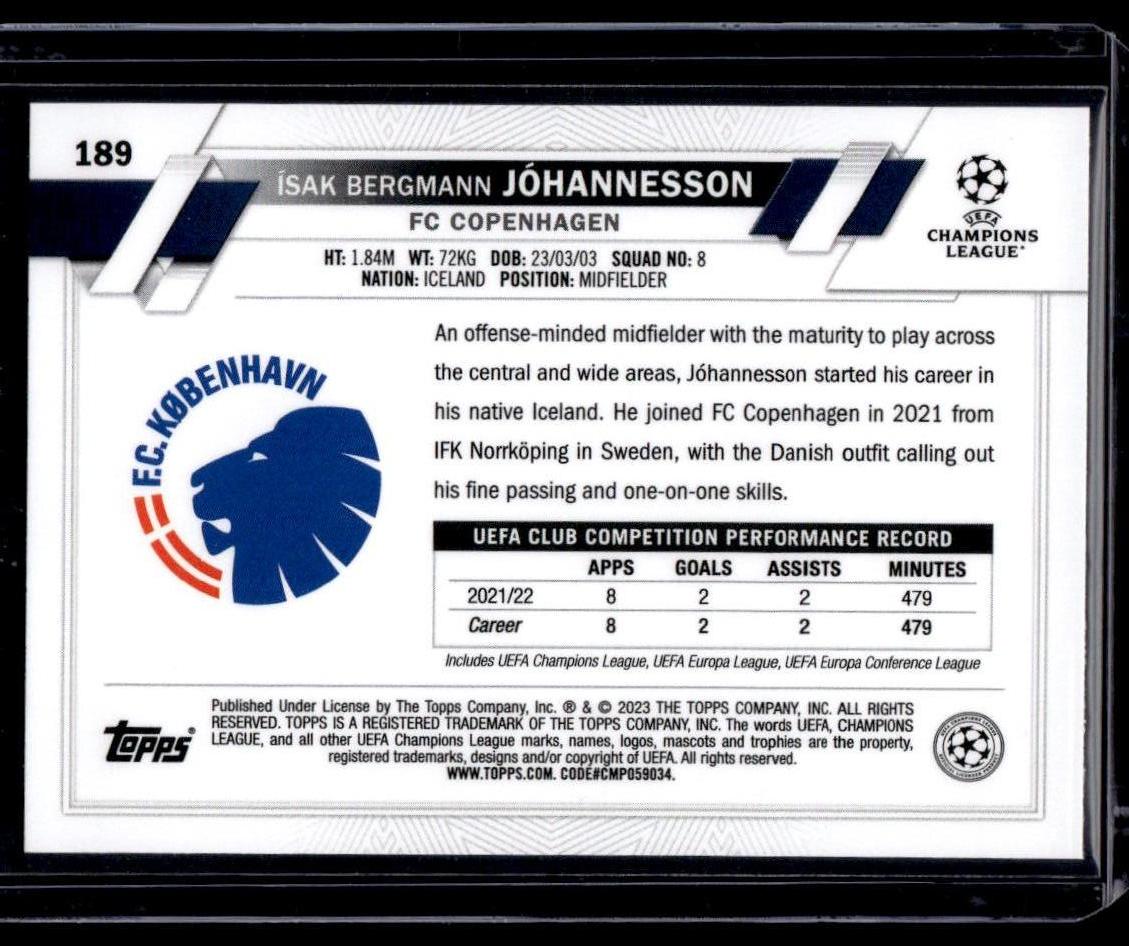 2022-23 Topps UEFA CC #189 Ísak Bergmann Jóhannesson Pink Sparkle Foil