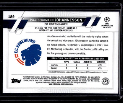 2022-23 Topps UEFA CC #189 Ísak Bergmann Jóhannesson Pink Sparkle Foil