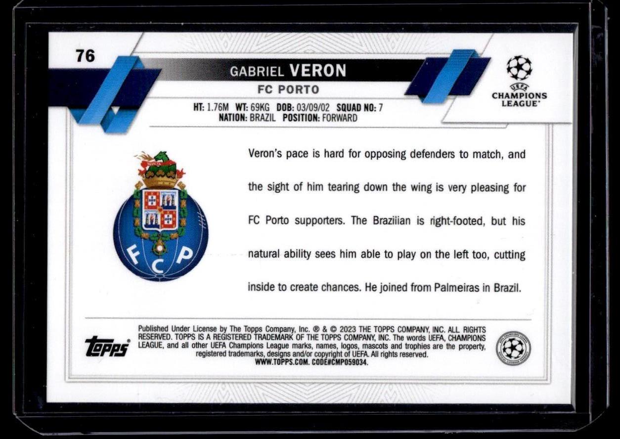 2022-23 Topps UEFA Club Competitions #76 Gabriel Veron Pink Sparkle Foil