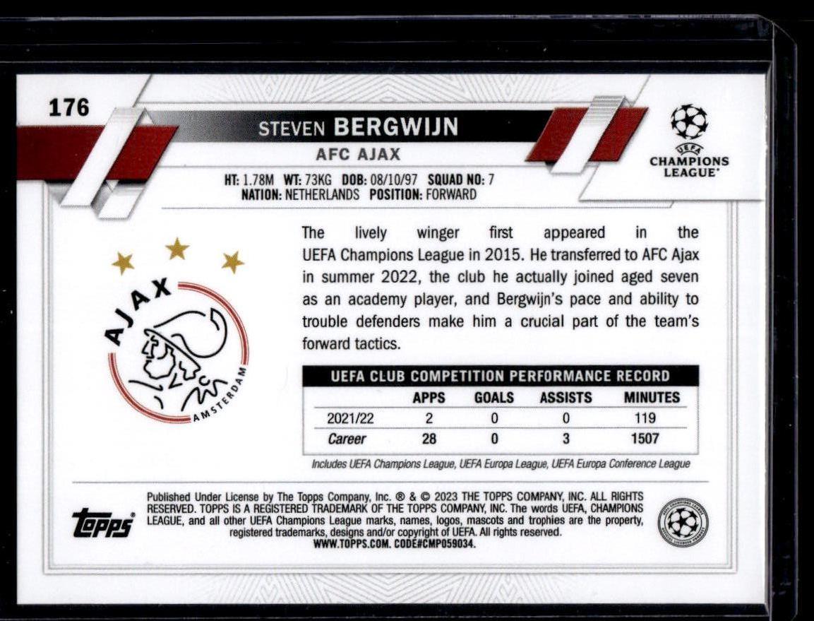 2022-23 Topps UEFA Club Competitions #176 Steven Bergwijn Pink Sparkle Foil