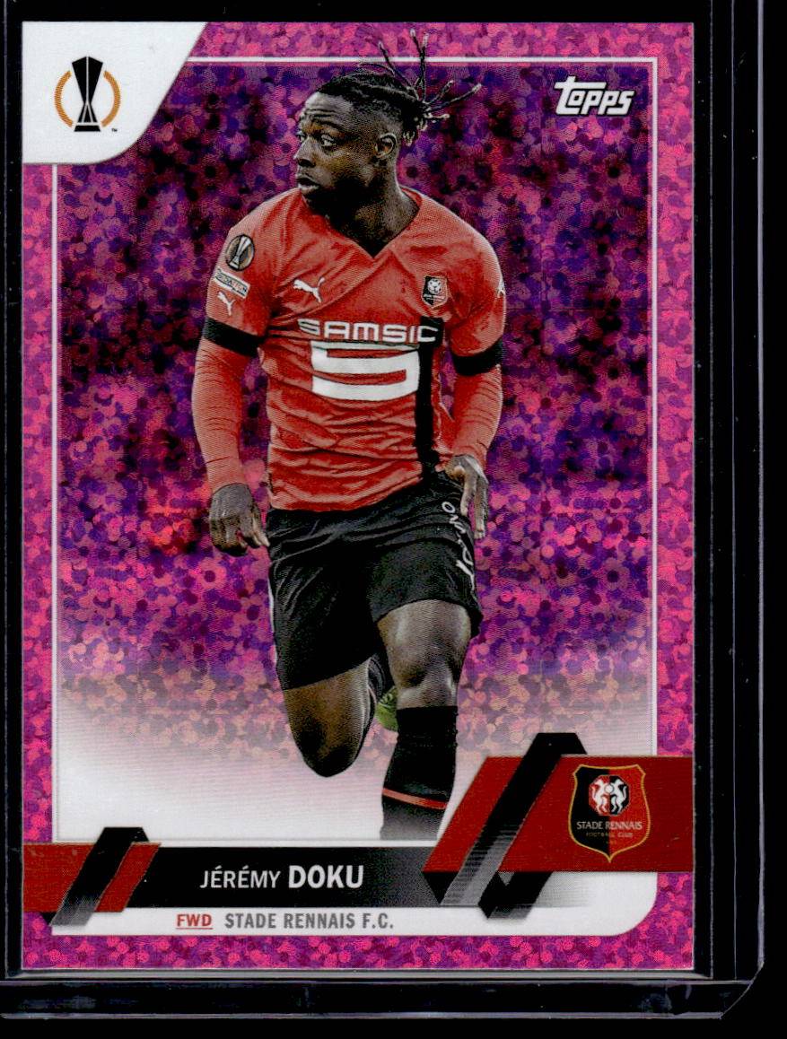 2022-23 Topps UEFA Club Competitions #198 Jérémy Doku Pink Sparkle Foil