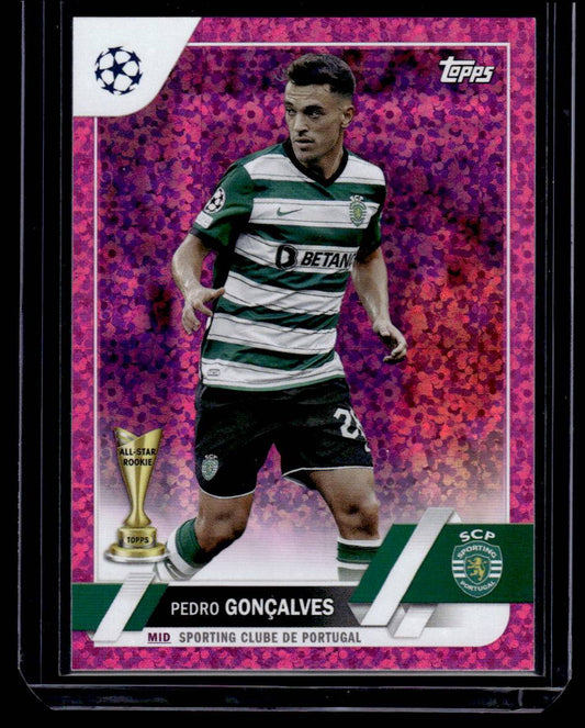 2022-23 Topps UEFA Club Competitions #132 Pedro Gonçalves Pink Sparkle Foil