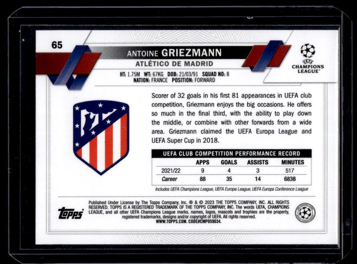 2022-23 Topps UEFA Club Competitions #65 Antoine Griezmann Pink Sparkle Foil