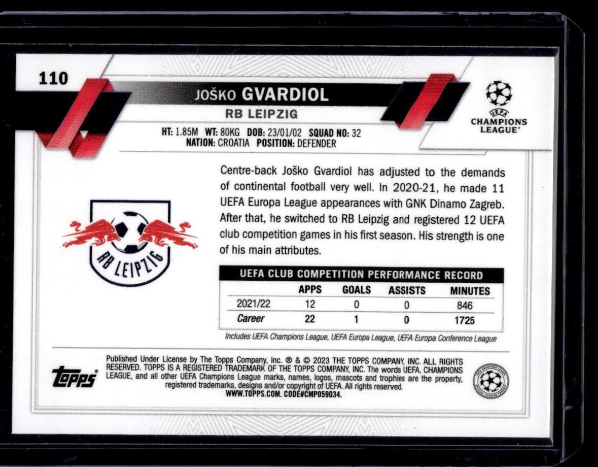 2022-23 Topps UEFA Club Competitions #110 Joško Gvardiol Pink Sparkle Foil