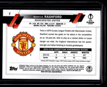 2022-23 Topps UEFA Club Competitions #7 Marcus Rashford Pink Sparkle Foil