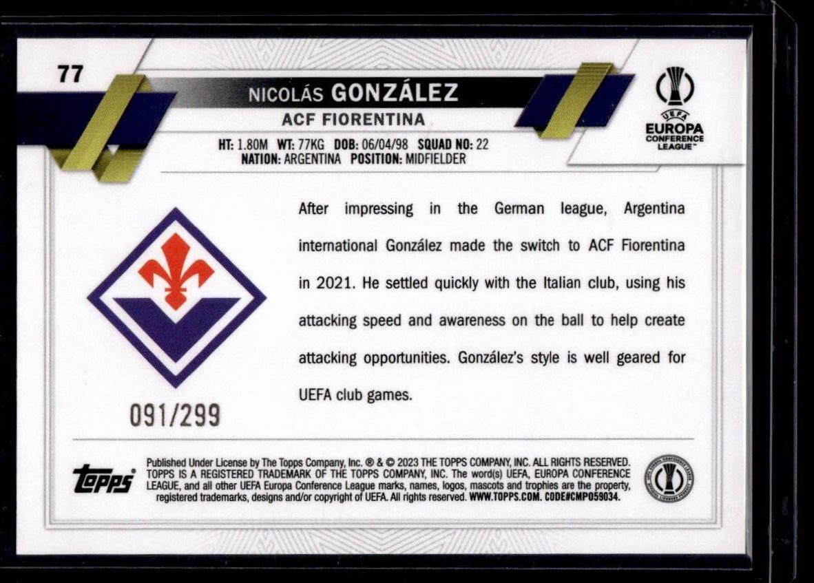 2022-23 Topps UEFA Club Competitions #77 Nicolás González Yellow Foil #/299