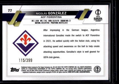 2022-23 Topps UEFA Club Competitions #77 Nicolás González Icy Aqua Foil #/399