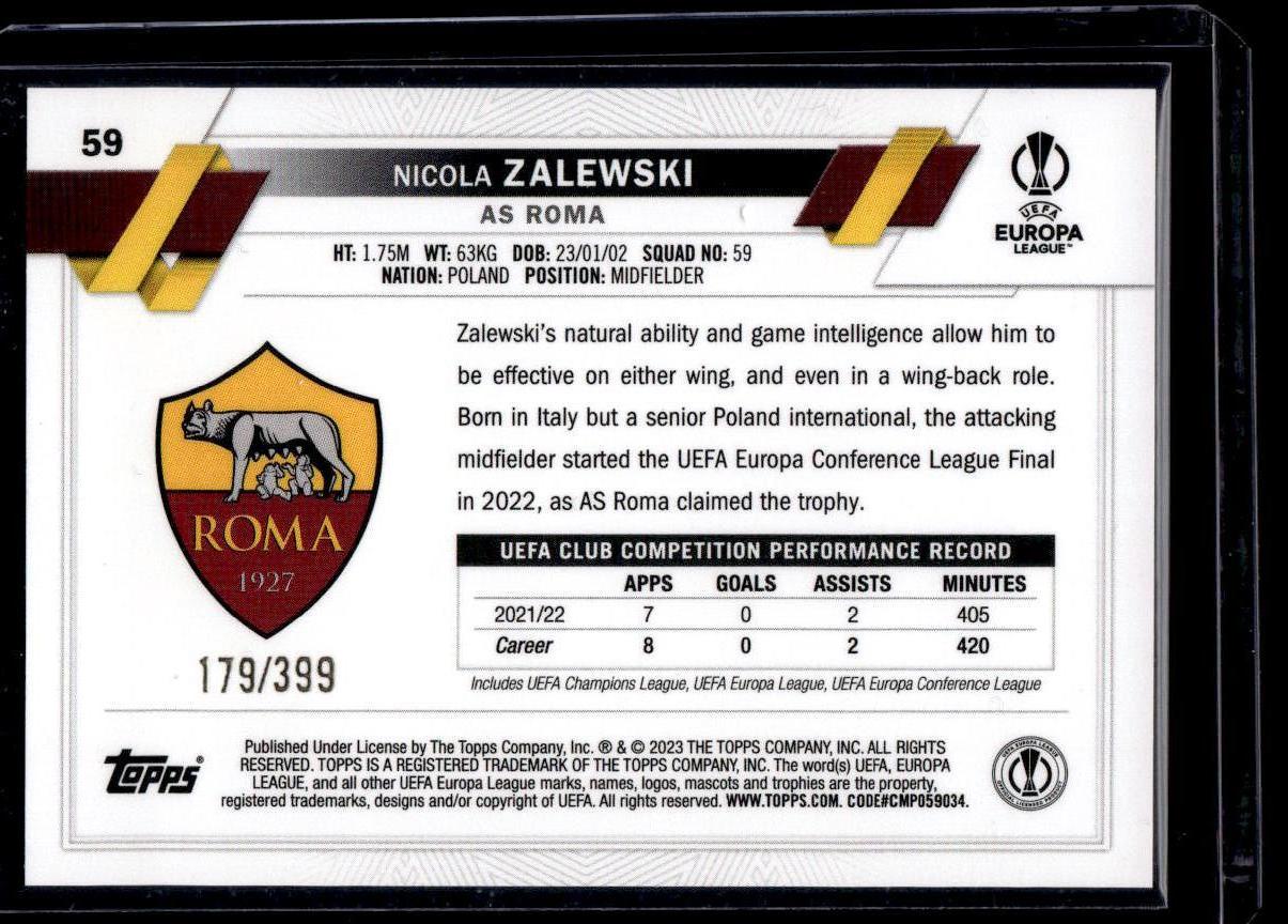 2022-23 Topps UEFA Club Competitions #59 Nicola Zalewski Icy Aqua Foil #/399