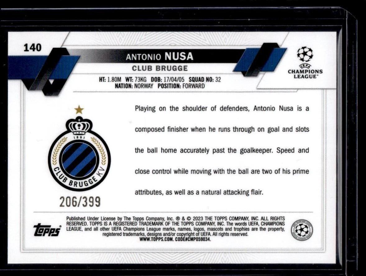 2022-23 Topps UEFA Club Competitions #140 Antonio Nusa Icy Aqua Foil #/399