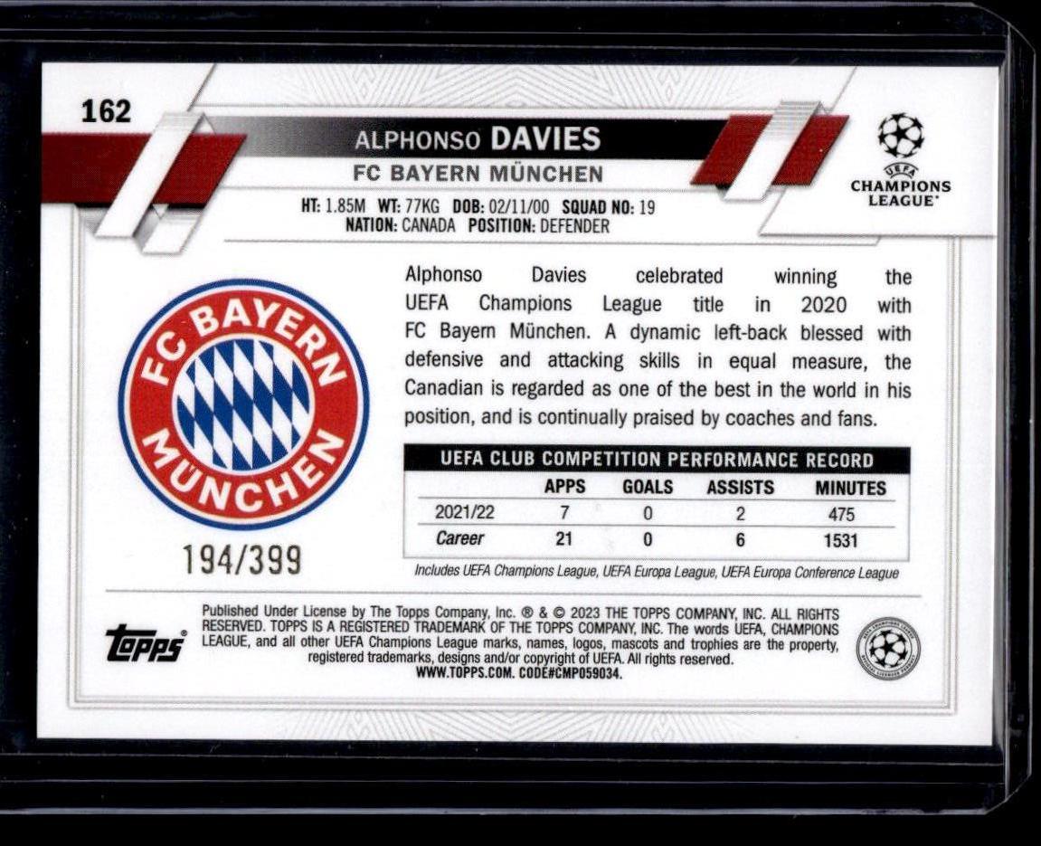 2022-23 Topps UEFA Club Competitions #162 Alphonso Davies Icy Aqua Foil #/399