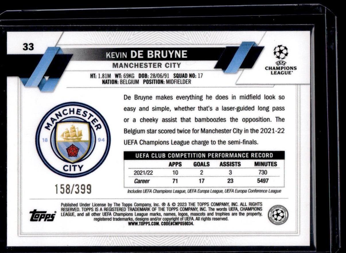 2022-23 Topps UEFA Club Competitions #33 Kevin De Bruyne Icy Aqua Foil #/399