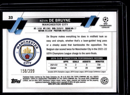 2022-23 Topps UEFA Club Competitions #33 Kevin De Bruyne Icy Aqua Foil #/399