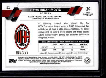 2022-23 Topps UEFA Club Competitions #11 Zlatan Ibrahimović Icy Aqua Foil #/399