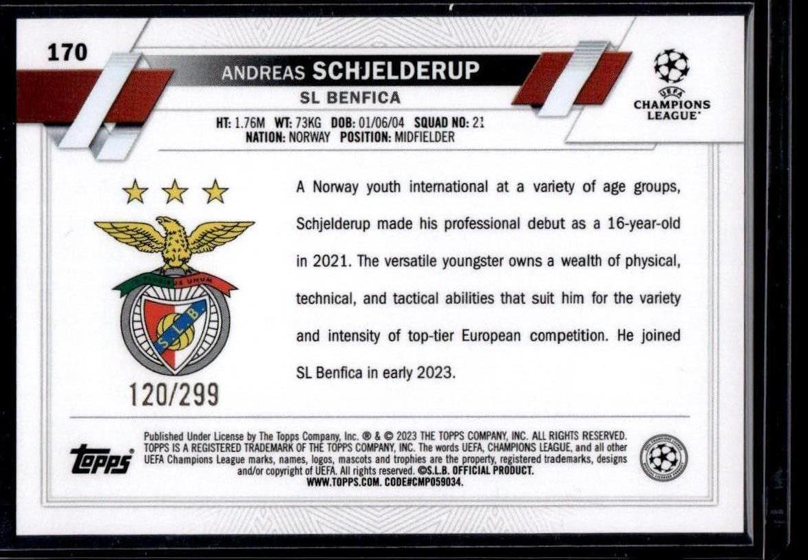 2022-23 Topps UEFA Club Competitions #170 Andreas Schjelderup Yellow Foil #/299