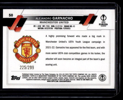 2022-23 Topps UEFA Club Competitions #50 Alejandro Garnacho Yellow Foil #/299