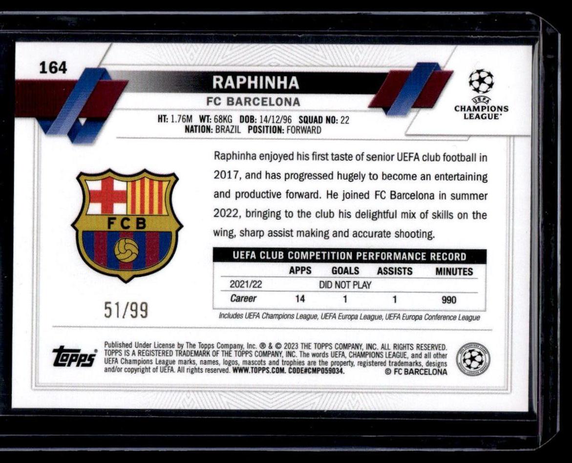 2022-23 Topps UEFA Club Competitions #164 Raphinha Icy Blue Foil #/99