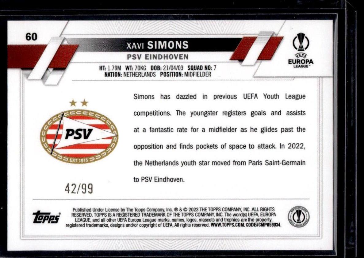 2022-23 Topps UEFA Club Competitions #60 Xavi Simons Icy Blue Foil #/99