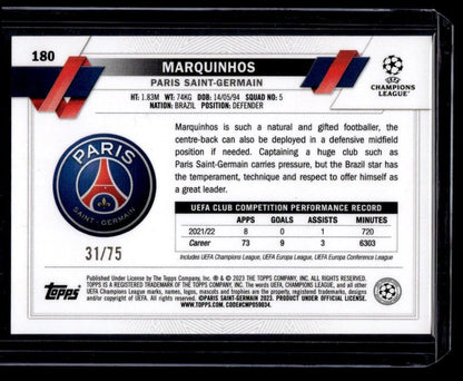 2022-23 Topps UEFA Club Competitions #180 Marquinhos Purple Foil #/75