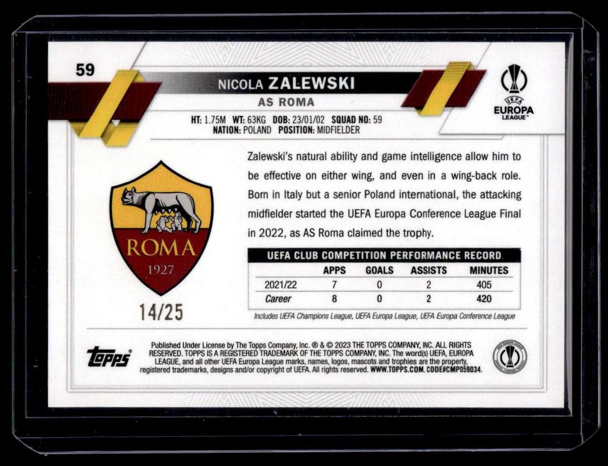 2022-23 Topps UEFA Club Competitions #59 Nicola Zalewski Orange Foil #/25