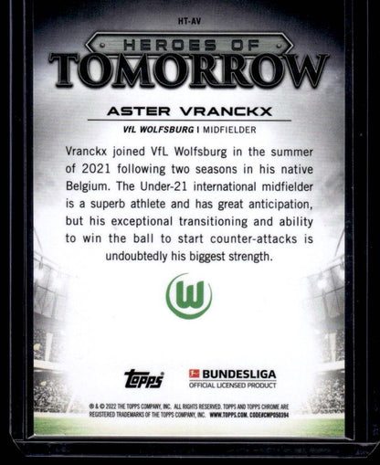 2021-22 Topps Chrome Bundesliga #HT-AV Aster Vranckx Heroes of Tomorrow