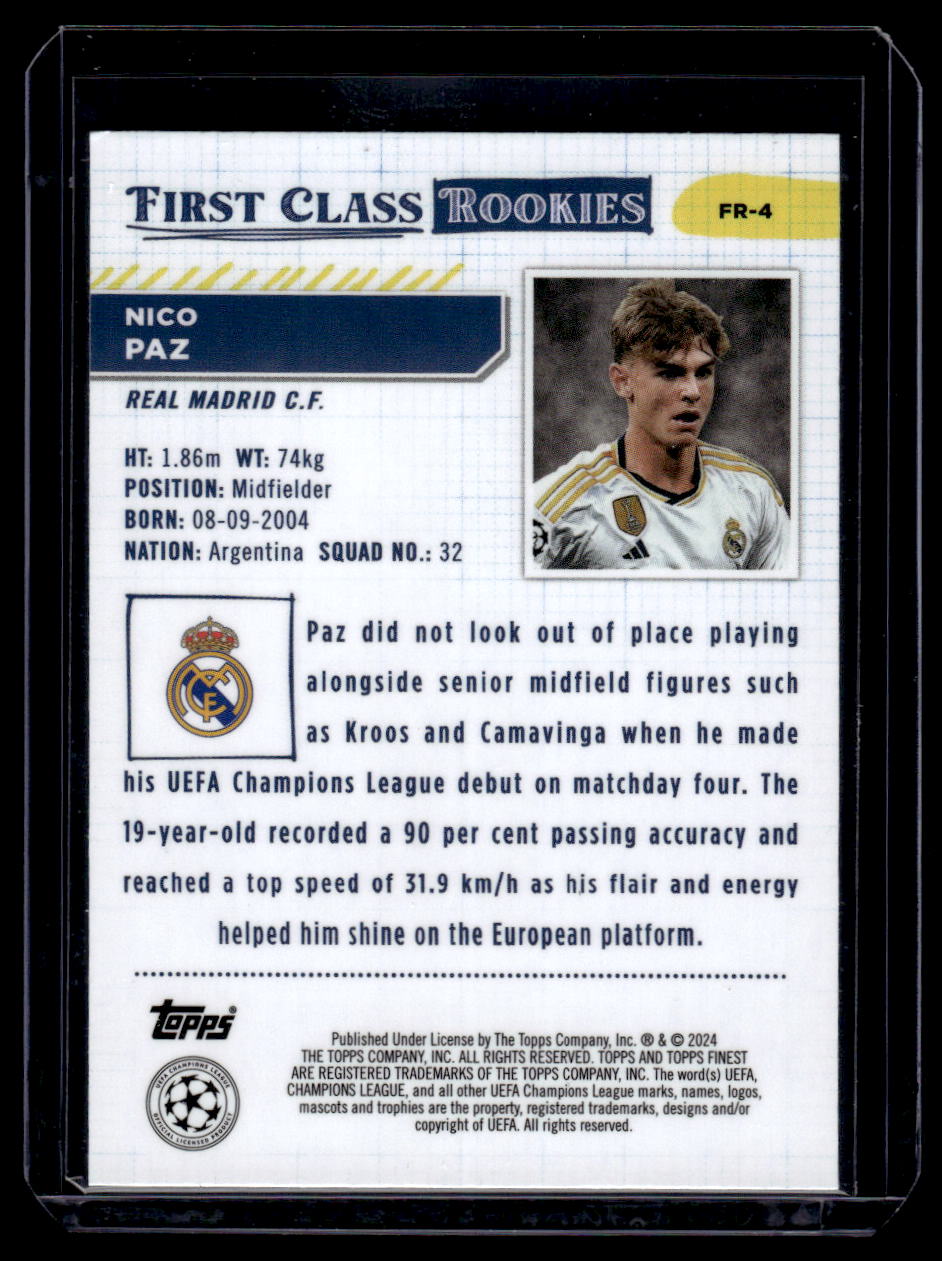 2023-24 Finest UEFA Club Competitions #FR-4 Nico Paz Finest First Class Rookies