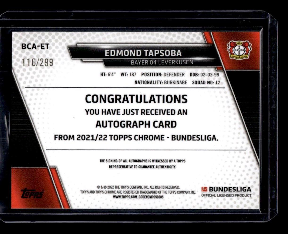 2021-22 Topps Chrome Bundesliga Edmond Tapsoba Autographs Blue Refractors #/299