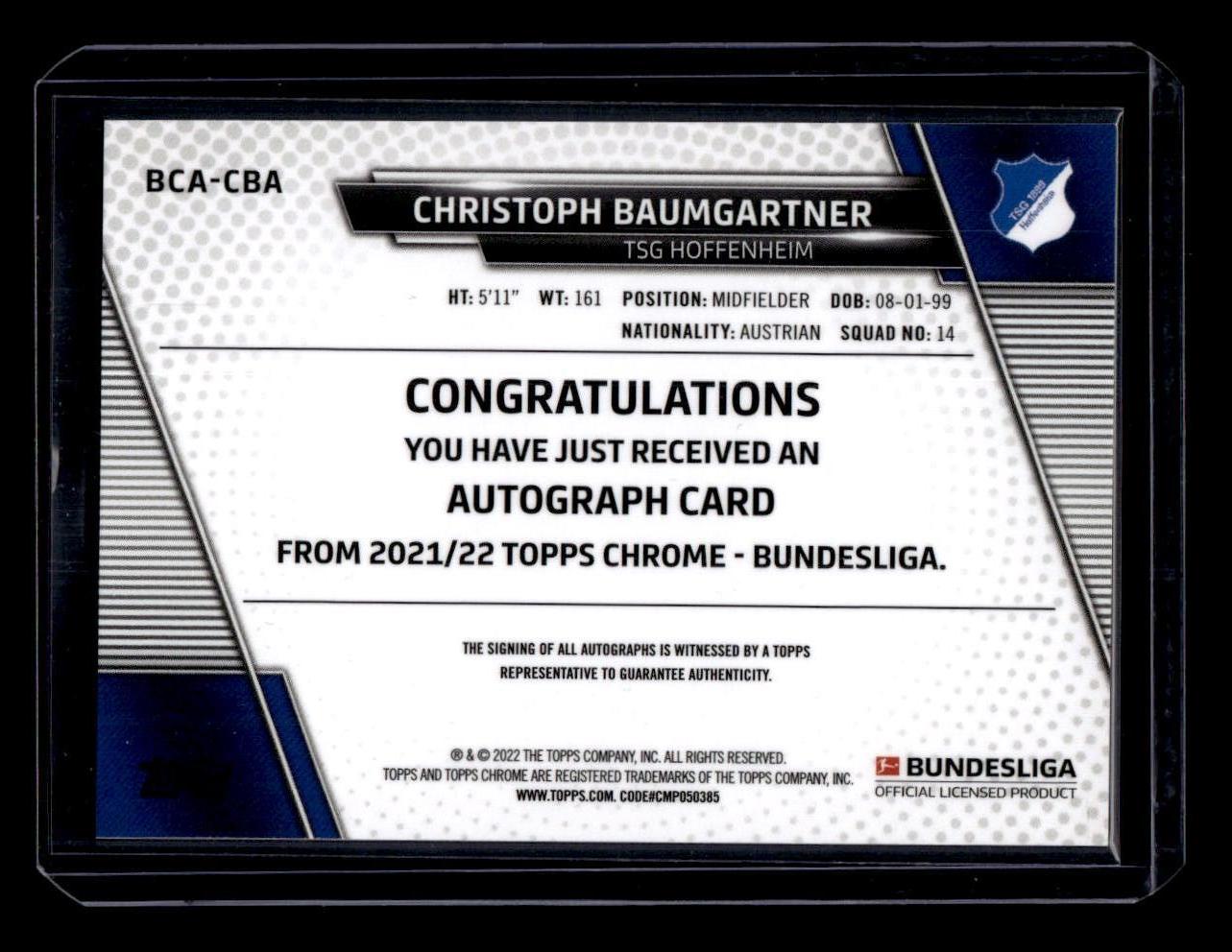 2021-22 Topps Chrome Bundesliga #BCA-CBA Christoph Baumgartner Autographs