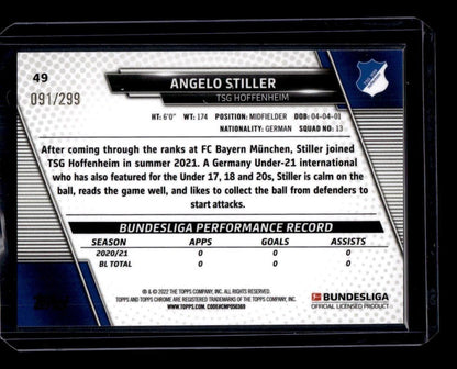 2021-22 Topps Chrome Bundesliga #49 Angelo Stiller Purple Wave Refractors #/299