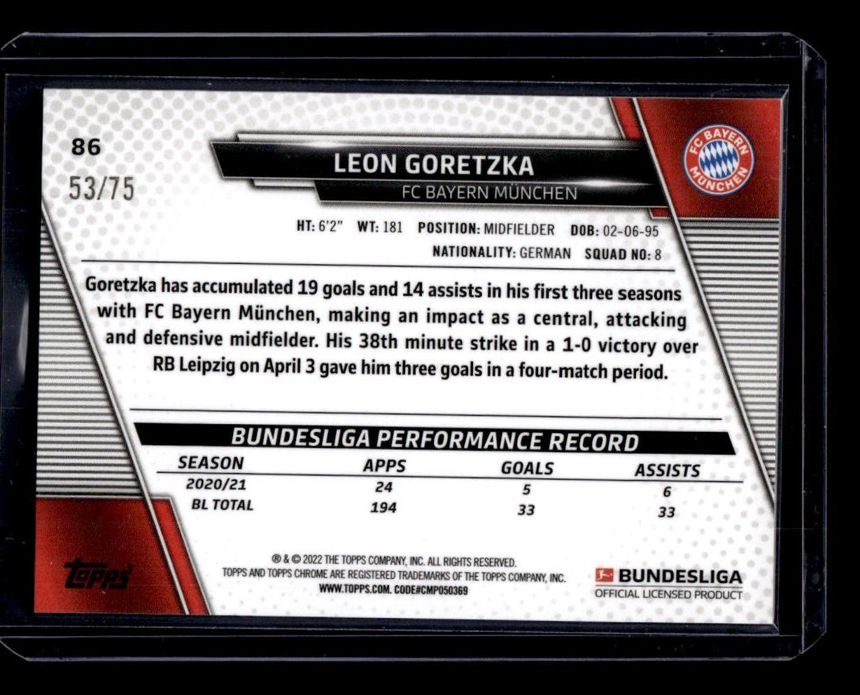 2021-22 Topps Chrome Bundesliga #86 Leon Goretzka Pink Wave Refractors #/75