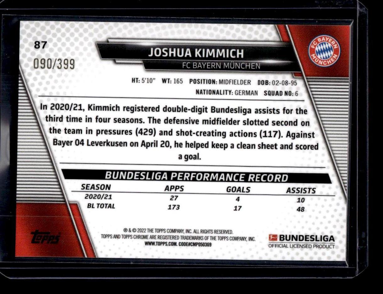 2021-22 Topps Chrome Bundesliga #87 Joshua Kimmich Magenta Wave Refractors #/399