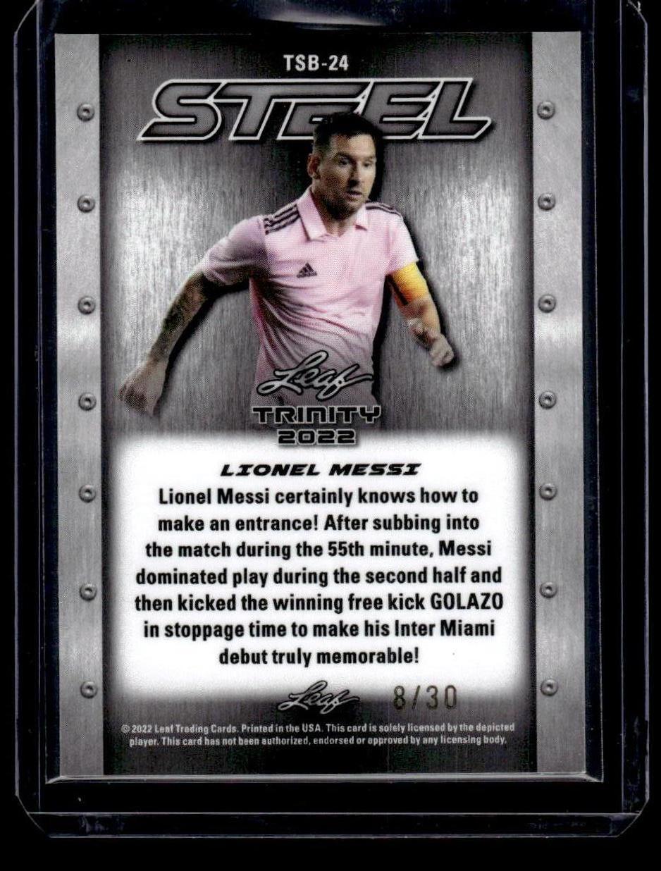 2022 Leaf Trinity - Trinity Steel Prismatic Silver #TSB-24 Lionel Messi #/30