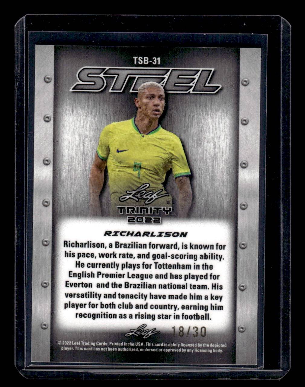 2022 Leaf Trinity - Trinity Steel Prismatic Silver #TSB-31 Richarlison #/30