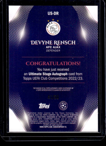 2022-23 Topps UEFA CC Devyne Rensch Autographs Gold Starball #/50