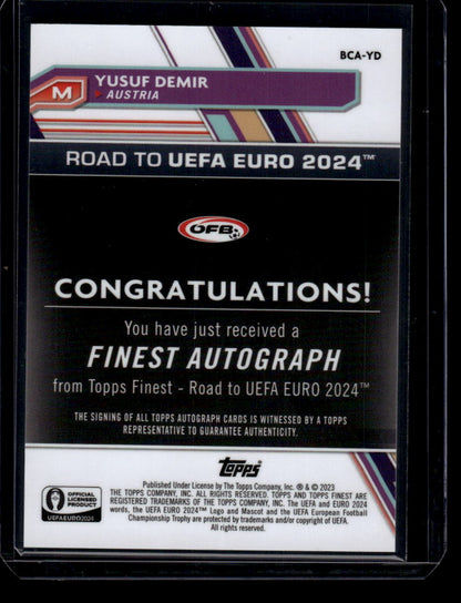 2023 Finest Road to UEFA EURO 2024 #BCA-YD Yusuf Demir Base Card Autographs