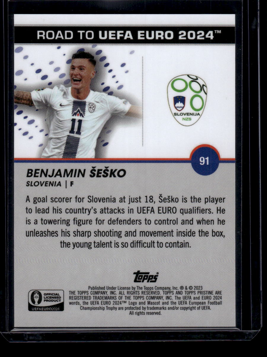 2023 Topps Pristine Road To Euro 2024 #91 Benjamin Šeško Blue Refractors #/75