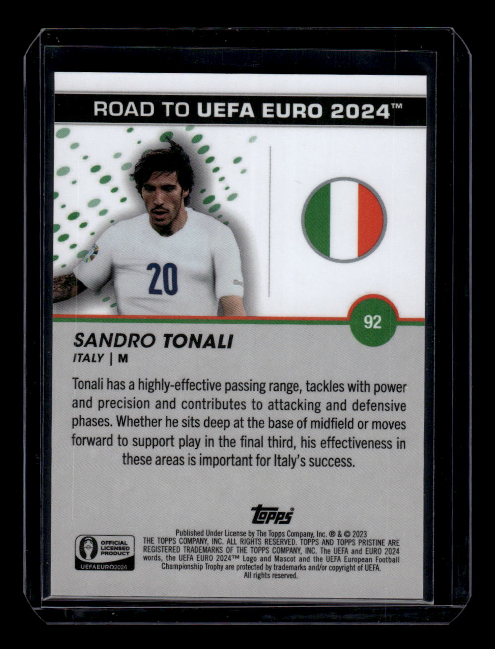 2023 Topps Pristine Road To Euro 2024 #92 Sandro Tonali Blue Refractors #/75