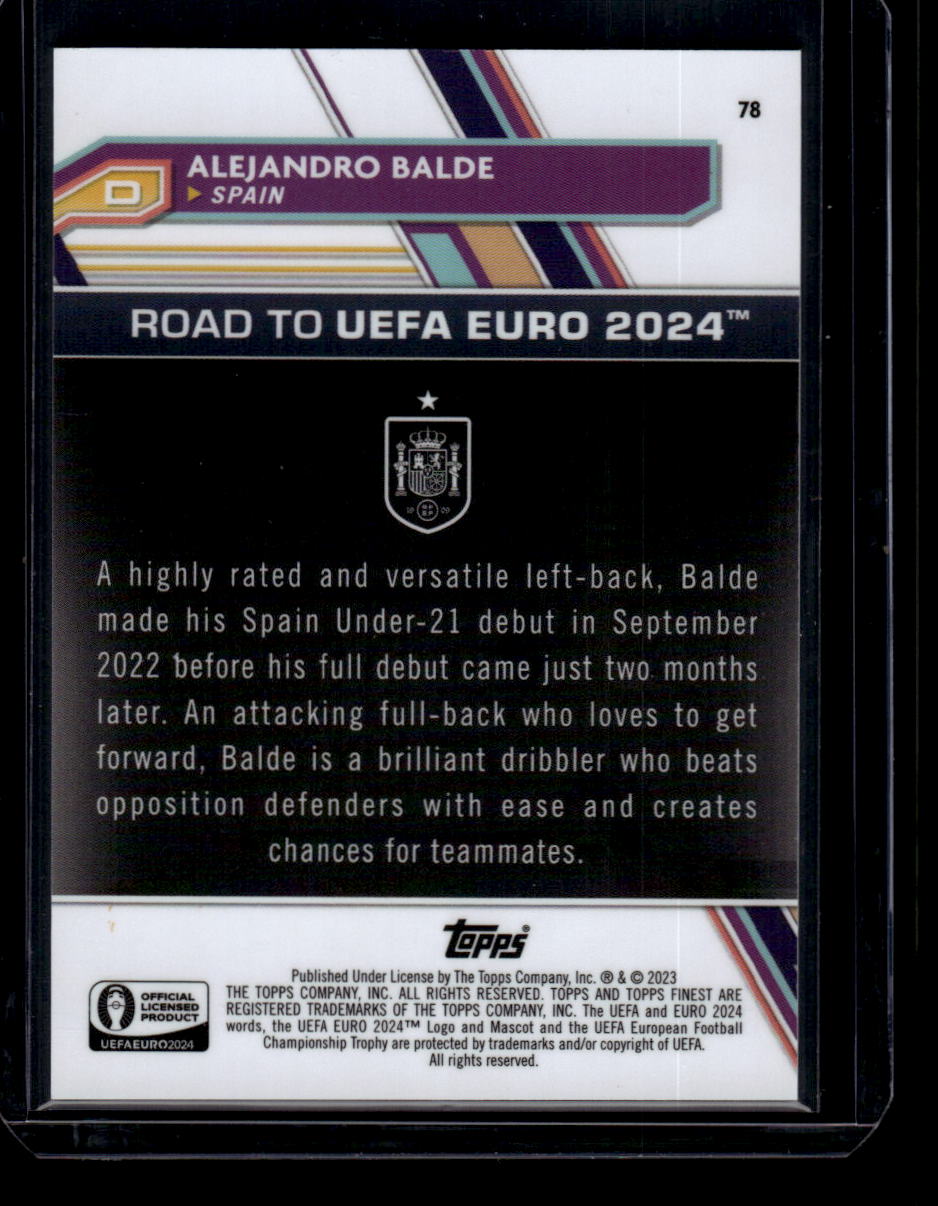 2023 Finest Road to UEFA EURO 2024 #78 Alejandro Balde Green Refractor #/99