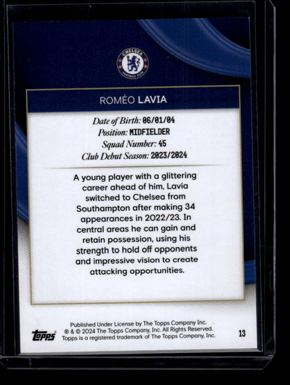 2023-24 Topps Chelsea Team Set #13 Roméo Lavia #/150