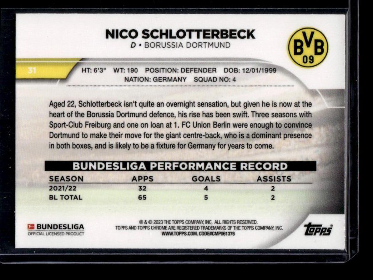 2022-23 Topps Chrome Bundesliga #31 Nico Schlotterbeck