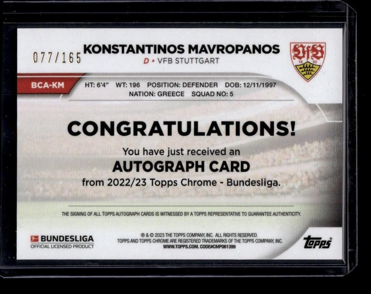 2022-23 Topps Chrome Bundesliga #BCA-KM Konstantinos Mavropanos Auto #/165