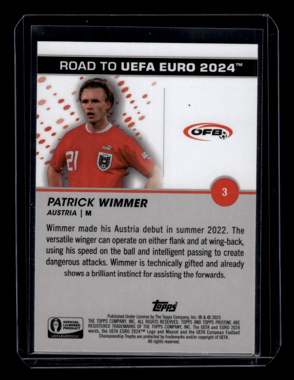 2023 Topps Pristine Road To Euro 2024 #3 Patrick Wimmer