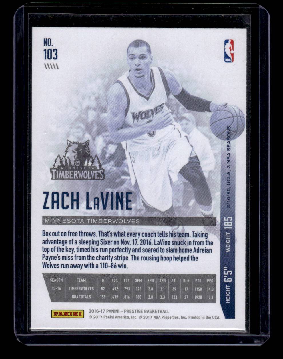 2016-17 Panini Prestige #103 Zach LaVine