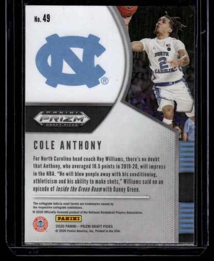 2020 Panini Prizm Draft Picks Collegiate #49 Cole Anthony